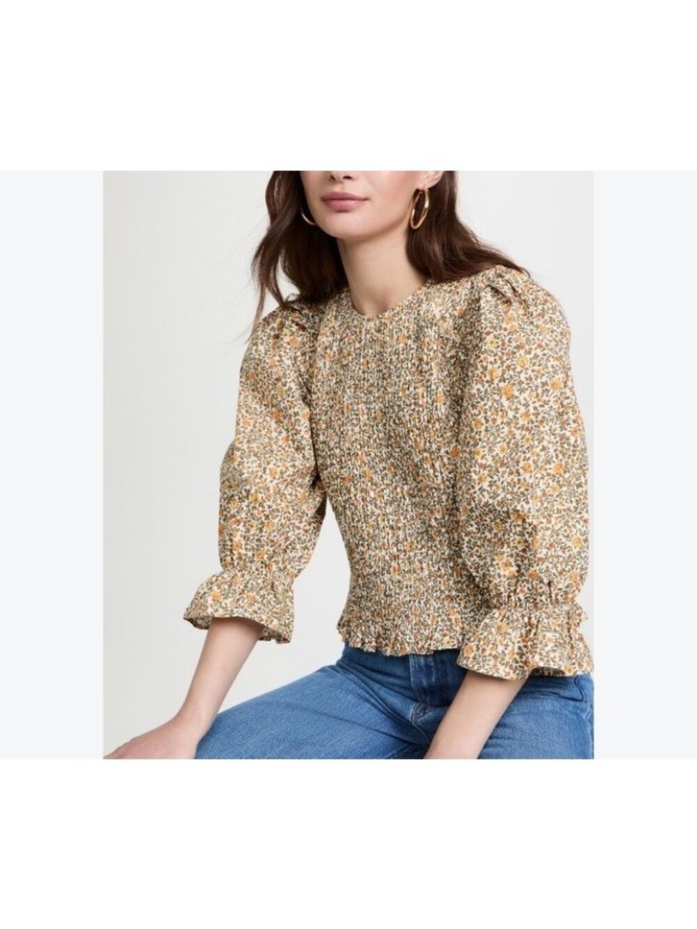Meadows Aloe Top Sz 8 Yellow Floral Smocked Organic Cotton NWT $202